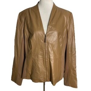 Hal Rubenstein Brown Leather Mixed Medium Jacket  Ponte Stretch‎  Panels XL